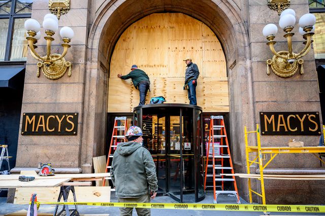 A storefront is boarded up in Manhattan in anticipation of Election Day protests